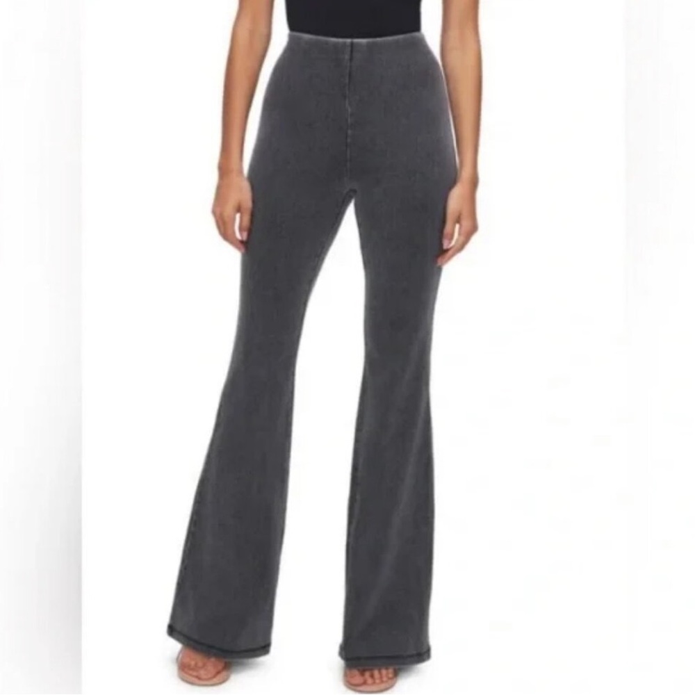 Good American Soft Sculpt Pull On Flare Stretch Jeans Blackk378